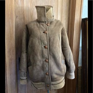 Vintage Suede Fur Lined Coat/Jacket W/Leather Buttons